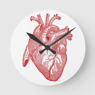 Red Antique Anatomical Heart Round Clock