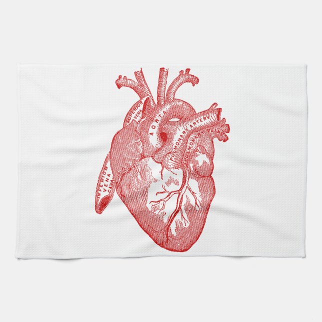 Red Antique Anatomical Heart Tea Towel (Horizontal)