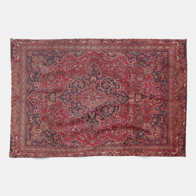 Red Antique Carpet Tea Towel (Horizontal)