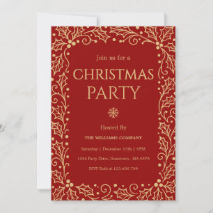 Red & Antique-Gold Business Christmas Party Invitation