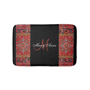 Red Antique Oriental Persian - Black- Personalised Bath Mat