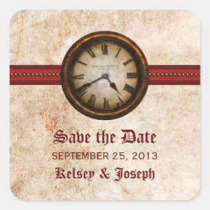 Red Antique Save the Date Stickers