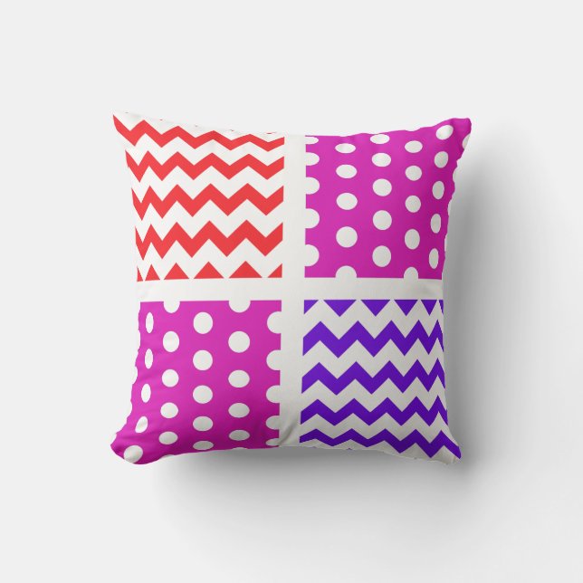 Red/Any 2 Colours/White Chevron/Polkadot Pillow (Front)