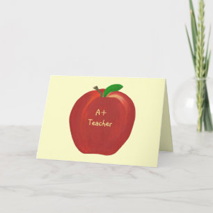 Red Apple, A+ Teacher card, custom verse Holiday Card