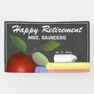 Red Apple and Chalk Teacher Retirement Banner