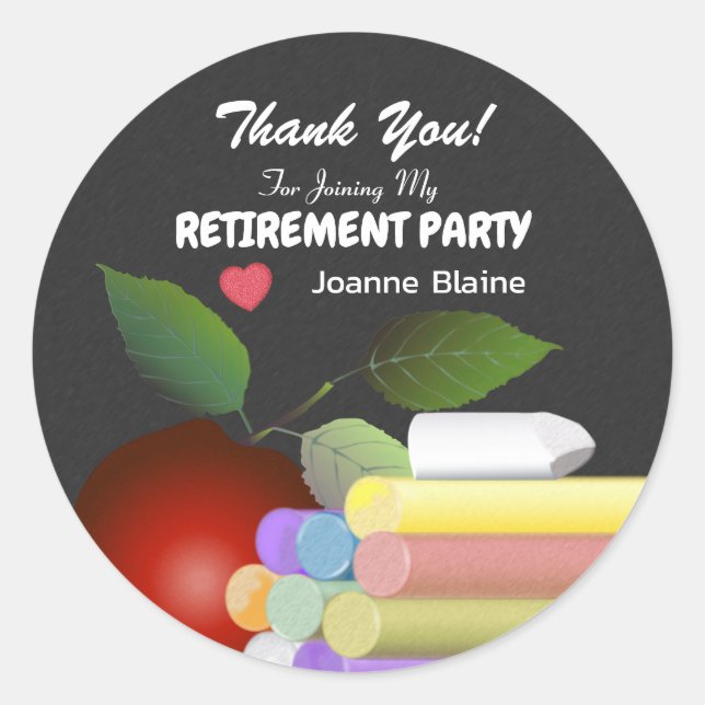 Red Apple and Chalk | Teacher Retirement Classic Round Sticker (Front)