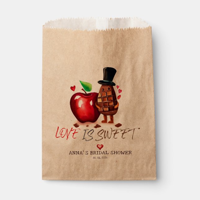 Red Apple and Chocolate Couple Bridal Shower Favour Bag (Front)