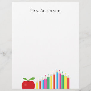 Red Apple and Coloured Pencils Teacher Custom Letterhead