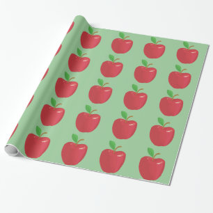 Red apple and green leaf green gift wrapping paper
