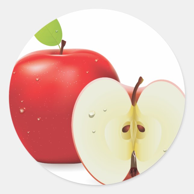 Red apple and half of apple classic round sticker (Front)