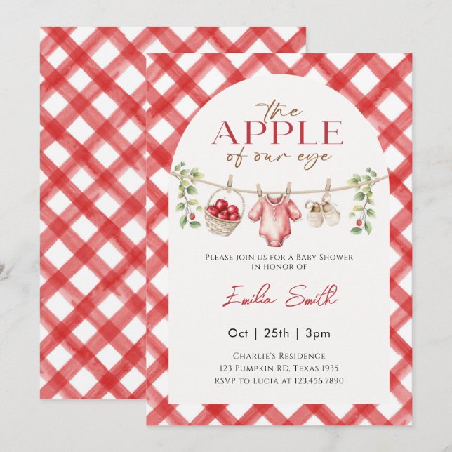 Red Apple Baby Clothesline autumn Baby shower Invitation (Front/Back)