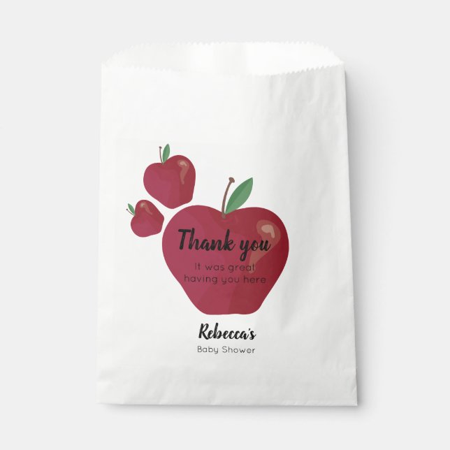 Red apple baby shower favour bag (Front)