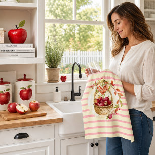 Red Apple Basket Farmhouse Tea Towel