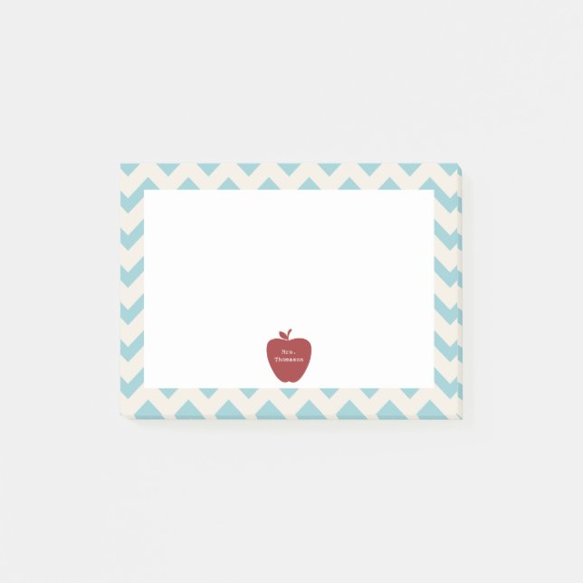 Red Apple Blue Chevron Teacher Post-it® Notes (Front)
