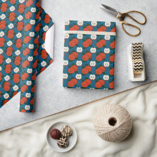Red Apple Blue Gift Wrap Paper