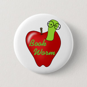 Red Apple Book  Worm 6 Cm Round Badge