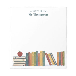 Red Apple Bookshelf Personalized Teacher Notepad