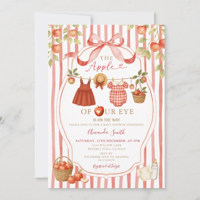 Red Apple Bow Fall Baby Shower Invitations (Front)