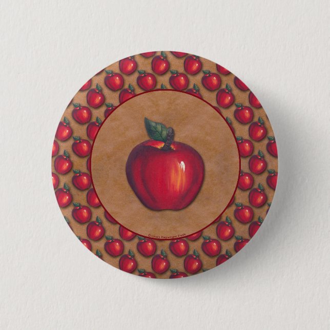 Red Apple Brown 6 Cm Round Badge (Front)