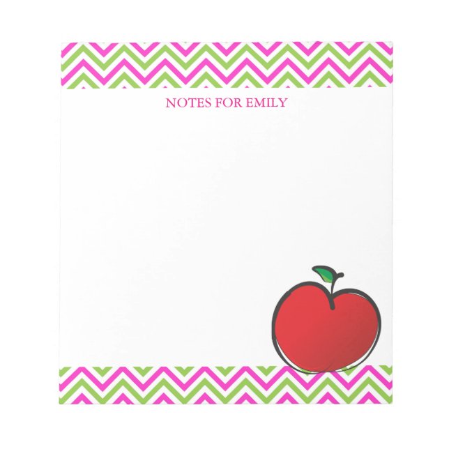 Red Apple Chevron Pattern Personalised Monogram Notepad (Front)