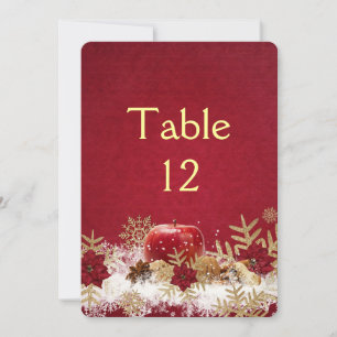 Red Apple Christmas Gold Snowflakes Table card