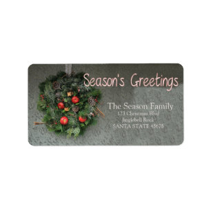 Red apple christmas wreath Season's Greetings Label
