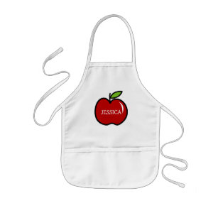 Red apple cooking apron for kids   Personalise