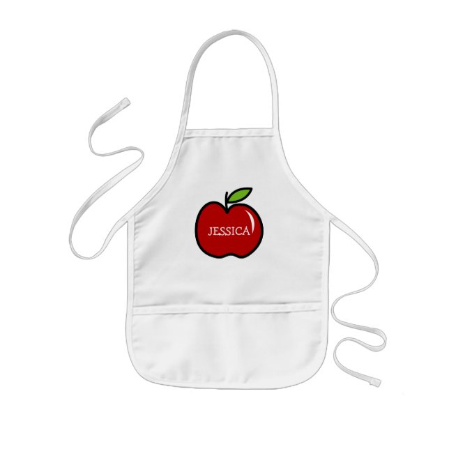 Red apple cooking apron for kids | Personalise (Front)
