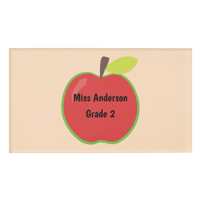 Red Apple Custom Teacher Name Grade Name Tag (Front)