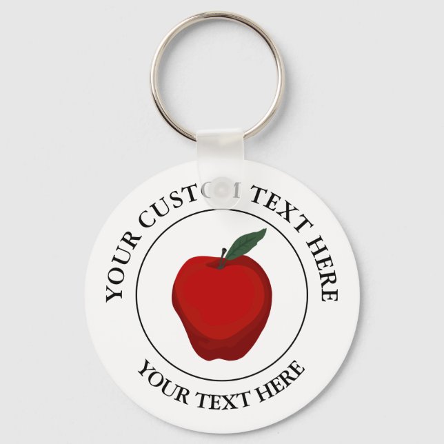 Red Apple Custom Text Logo Icon Key Ring (Front)