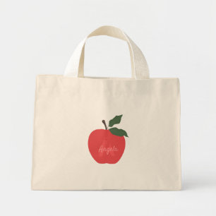 Red apple customise name mini tote bag