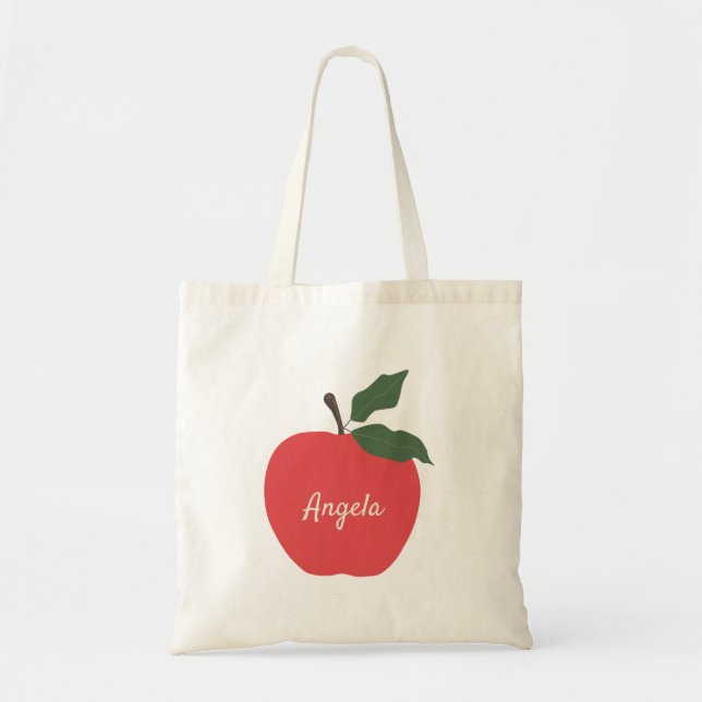 Red apple customise name tote bag (Front)