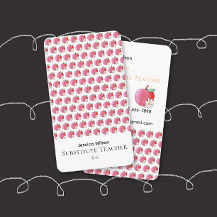 Red Apple Daisy Pattern Sub Vertical Business Card