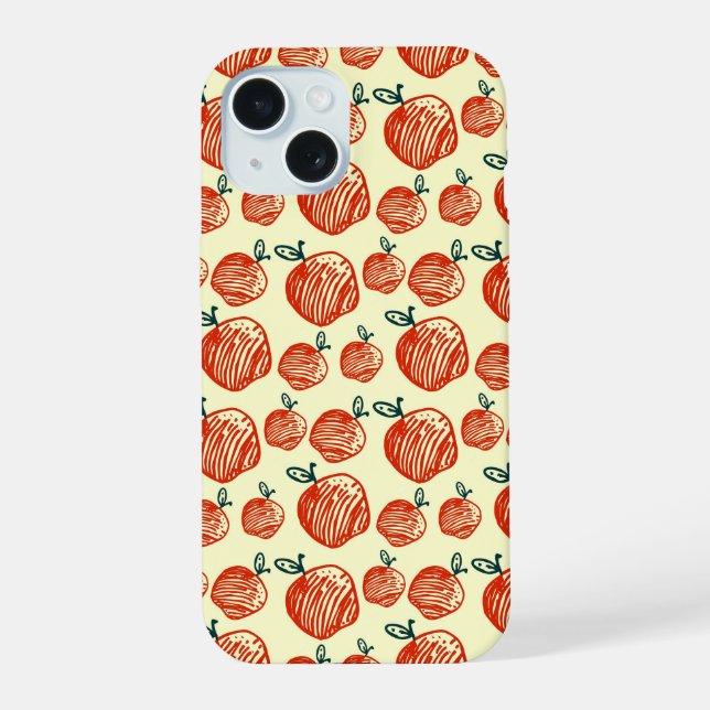 Red Apple Doodle Pattern iPhone 15 Case (Back)