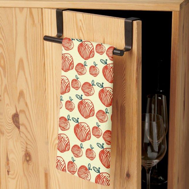 Red Apple Doodle Pattern Tea Towel (Thirds Fold)
