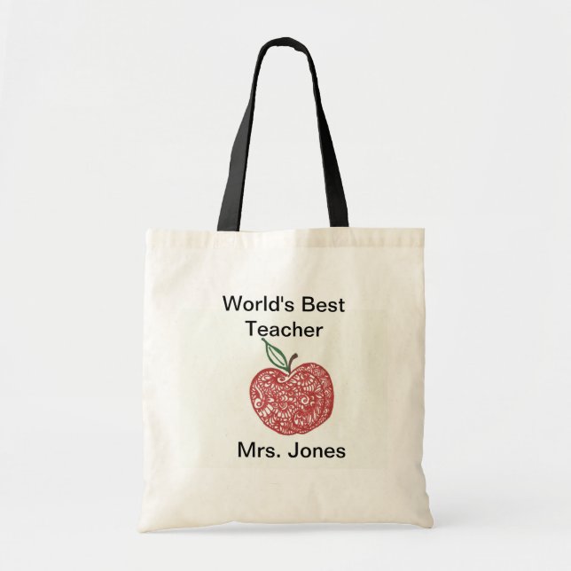 Red Apple Doodle World's Best Teacher Tote Bag (Front)