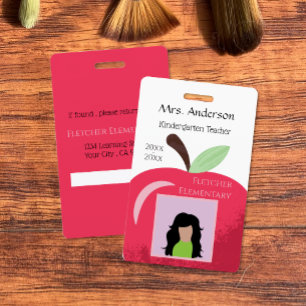 Red Apple Educator White Photo ID Badge