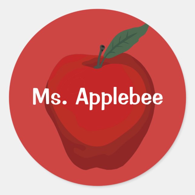 Red Apple for Teacher Custom Name 1 1/2" Classic Round Sticker (Front)