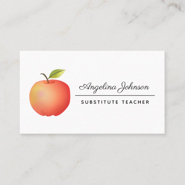 Red Apple Fruit Teacher Professional Business Card (Front)