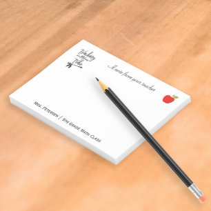 Red apple funny typography quote teacher name post-it notes