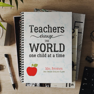 Red apple gold quote stylish marble teacher name planner