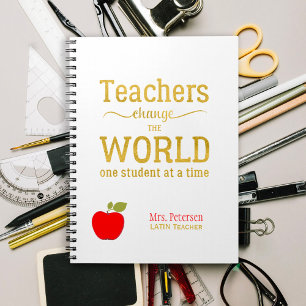 Red apple gold quote stylish university teacher notebook