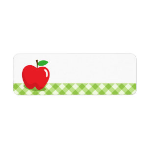 Red apple green gingham pattern border blank return address label