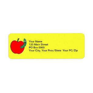 Red Apple Green Worm Return Address Label
