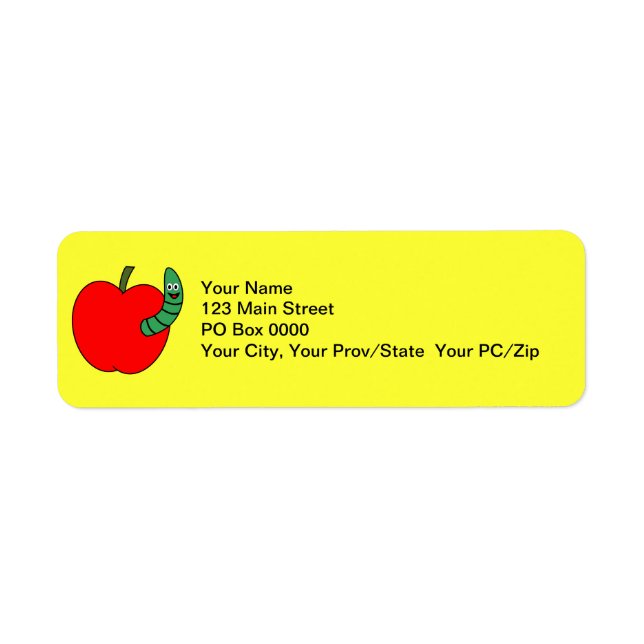 Red Apple Green Worm Return Address Label (Front)