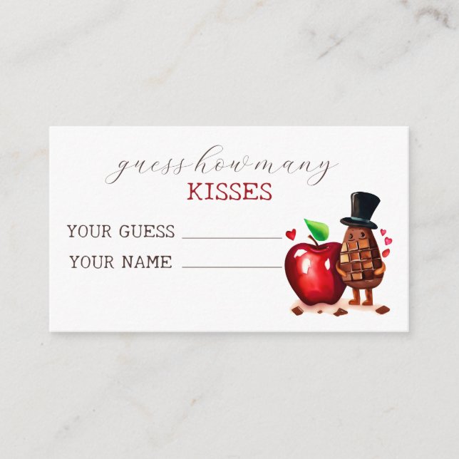 Red Apple guess how many kisses bridal game  Enclosure Card (Front)