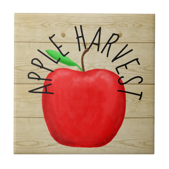 Red Apple Harvest Wooden Sign Ceramic Tile (Front)