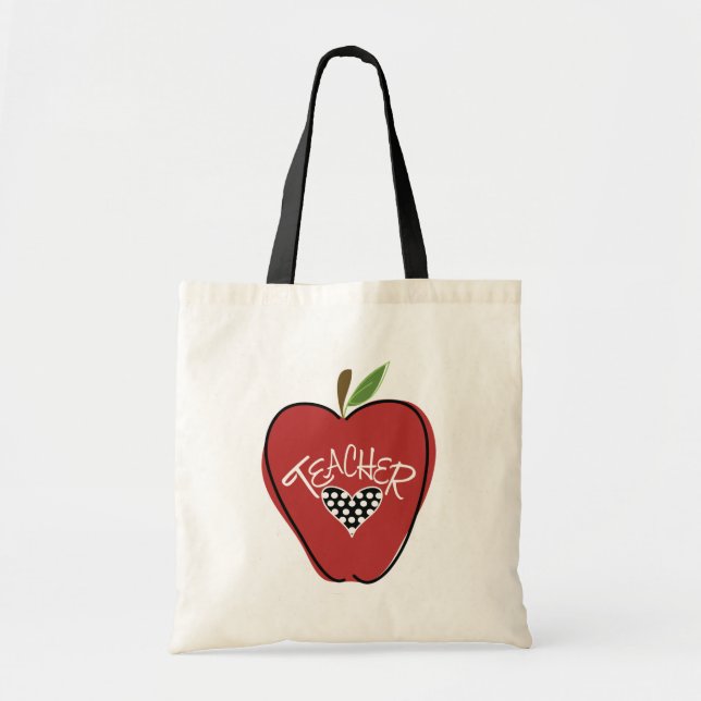 Red Apple & Heart Teacher Bag (Front)