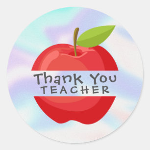Red Apple Holographic Thank You Teacher Classic Round Sticker