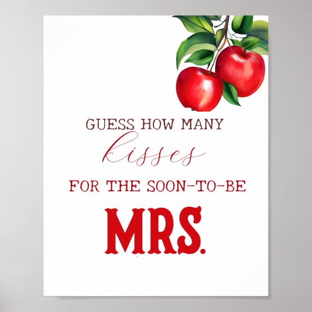 Red Apple how many kisses bridal shower game  Poster (Front)